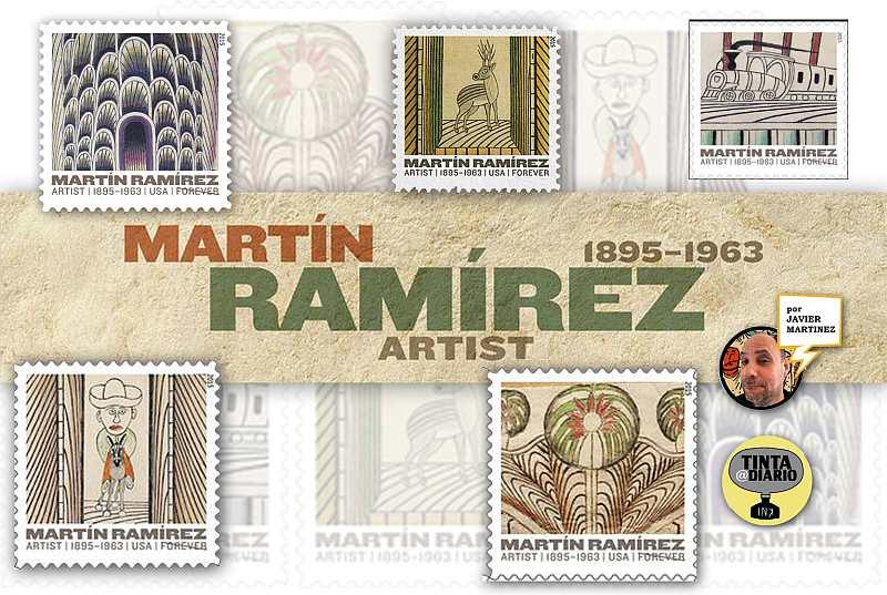 Postage stamps honoring the work of Martín Ramírez