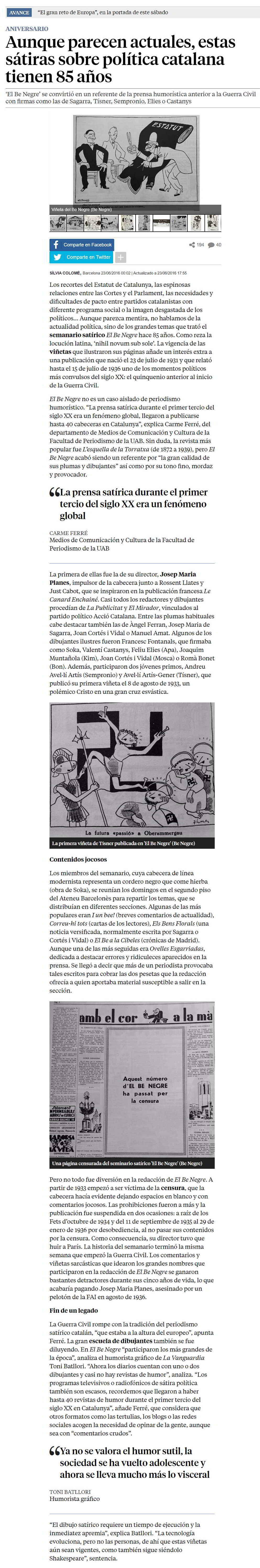 semanario satírico El Be Negre-Tinta[A]Diario