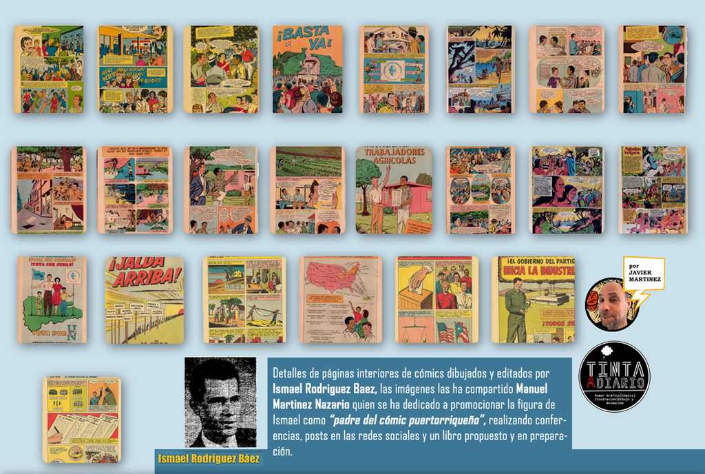 Detalles de páginas interiores de cómics dibujados y editados por Ismael Rodriguez Baez,