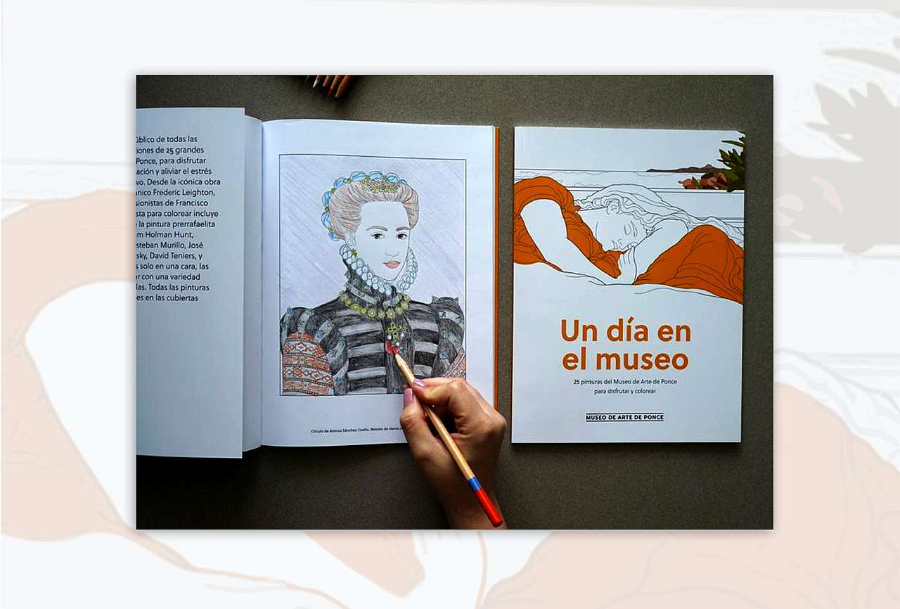 libro de colorear museo ponce, Una tirada inicial de mil copias del libro de colorear "Un día en el museo" ha sido repartida en escuelas y a niños de Ponce, 25 obras del MAP se pueden pintar.