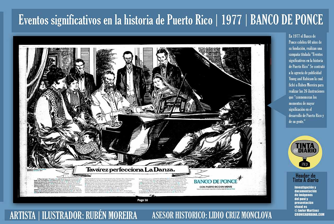 TAVAREZ PERFECCIONA LA DANZA | Eventos significativos en la historia de Puerto Rico | 1977 | BANCO DE PONCE | ARTISTA | ILUSTRADOR: RUBÉN MOREIRA | El Mundo, 1977.11.14