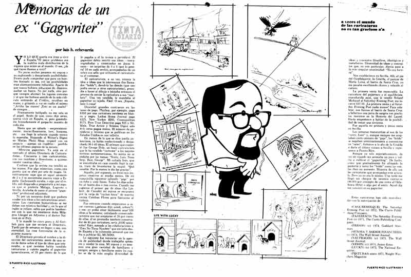 Imagen de la pagina original publicada en EL MUNDO de MEMORIAS DE UN EX GAGWRITER de LUIS H. ECHEVARRIA en 1975
