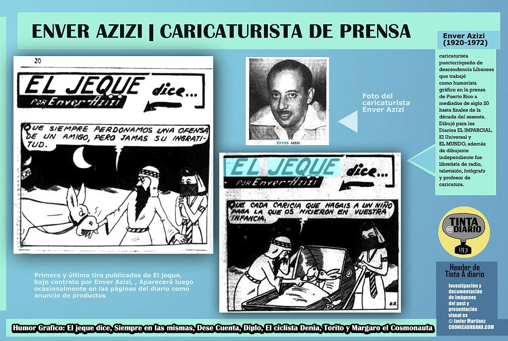 Enver Azizi Caricaturista de prensa en Puerto Rico, "el jeque dice, que antes de publicarse en El Mundo se publico en el diario El Imparcial