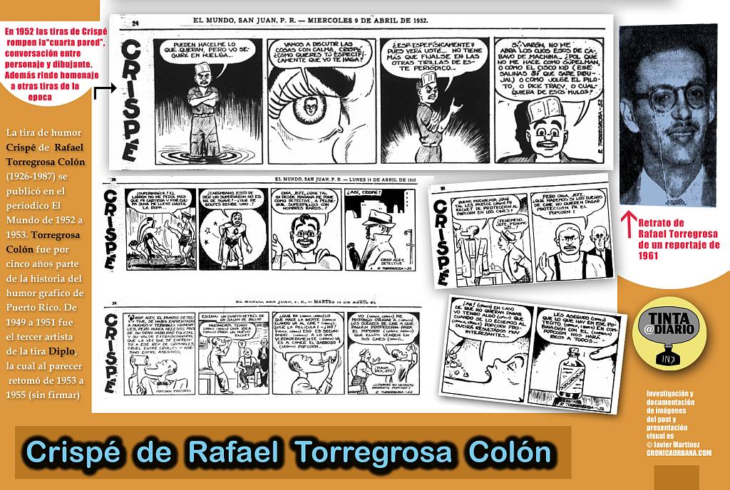 El dibujo conversa con el artista en la Tira de humor Crispé de Rafael Torregrosa Colón en el diario El Mundo 1952 a 1953