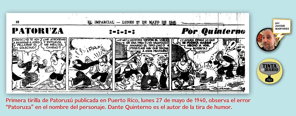 Primera tirilla de Patoruzú publicada en Puerto Rico, lunes 27 de mayo de 1940