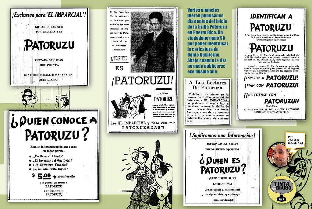 Varios anuncios fueron publicados días antes del inicio de la tirilla Patoruzú en Puerto Rico