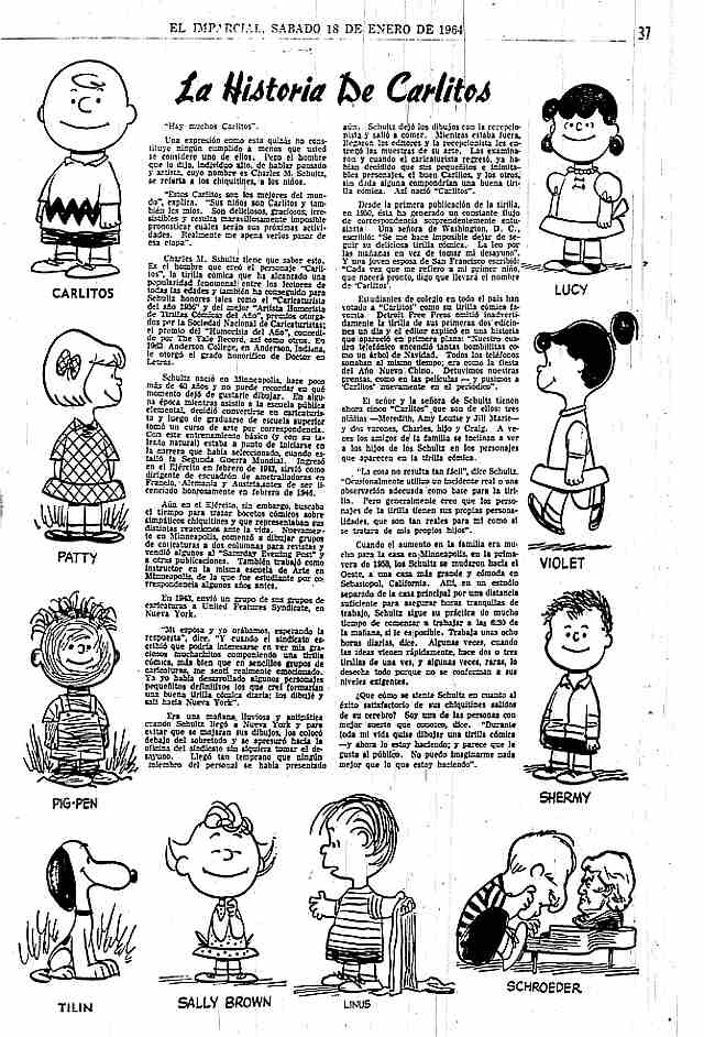 Historia de Peanuts o Carlitos de Charles Schultz, Reportaje de 1964 publicado en el diario EL IMPARCIAL