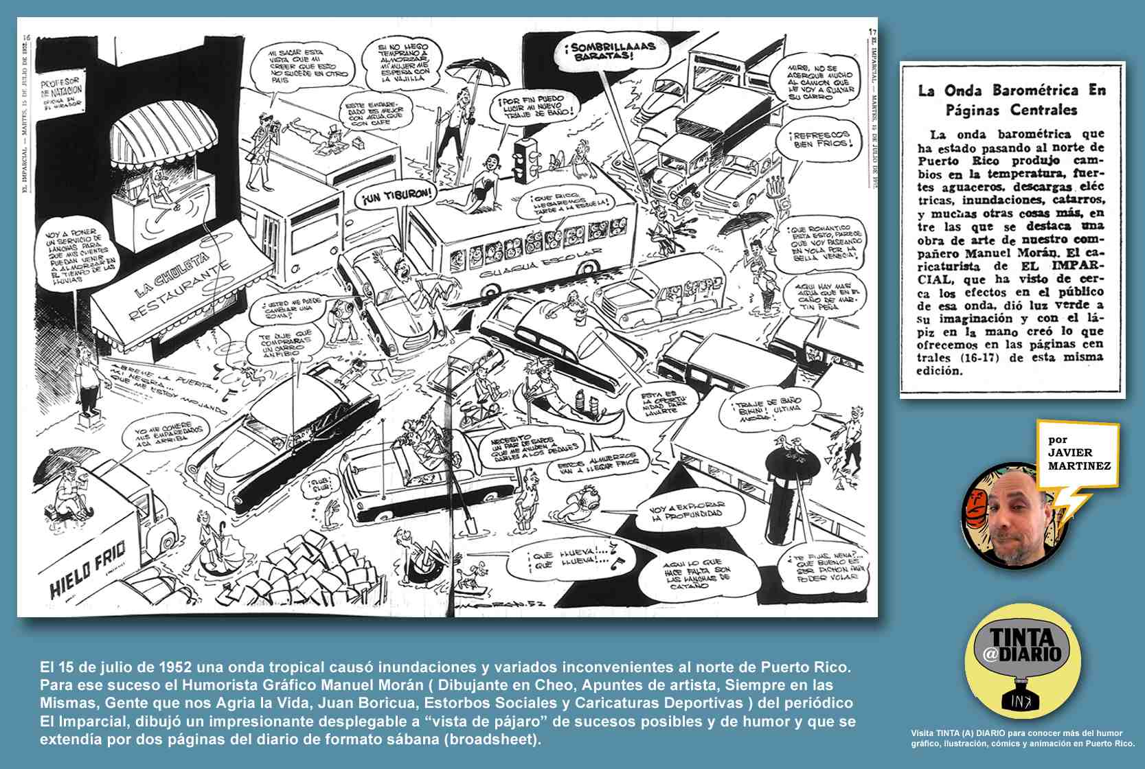 Manuel Morán dibujo sobre onda tropical de 1952
