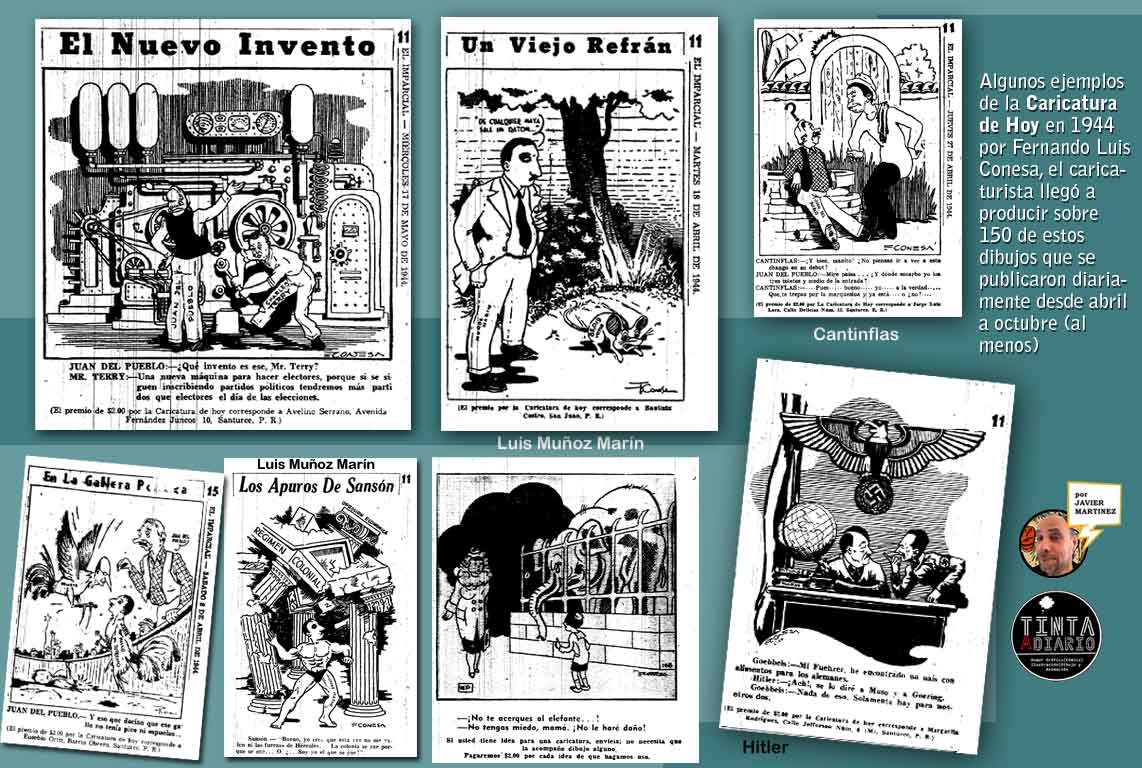 Algunos ejemplos de la Caricatura de Hoy en 1944 por Fernando Luis Conesa | La caricatura de hoy tenía muchos temas sociales y políticos así como comentarios acerca de las controversias de las agencias gubernamentales. | comics caricatura caricature humor grafico dibujo ilustración arte artistas tinta a diario digital art paquines puerto rico caricaturistas cartoonists editorial cartoon muñequitos tirillas cómicas comic strips tiras historietas humor grafico caricatura