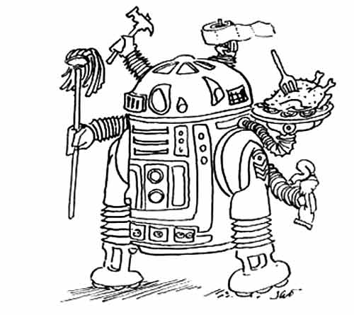 Reportaje "R2-D2 en la cocina" 13 de noviembre de 1980, dibujo de Juan Álvarez O'Neill