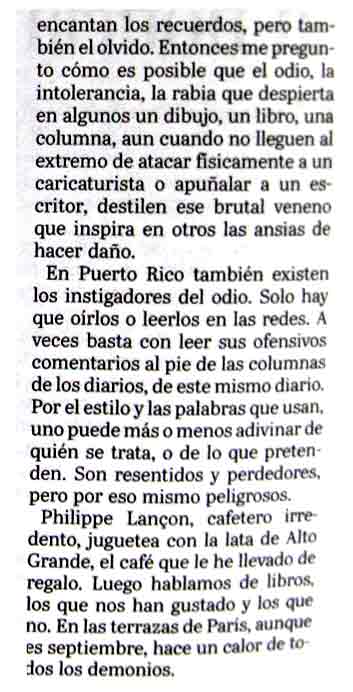 Mayra Montero "crónica del odio" columna "Antes que llegue" el lunes 27 septiembre 2026.